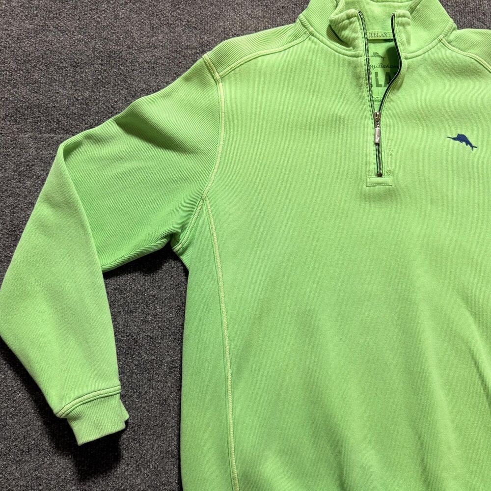 Tommy Bahama Sweatshirt Mens Medium Green Relax 1/4 Zip Mock Neck Pullover Logo - Picture 2 of 11